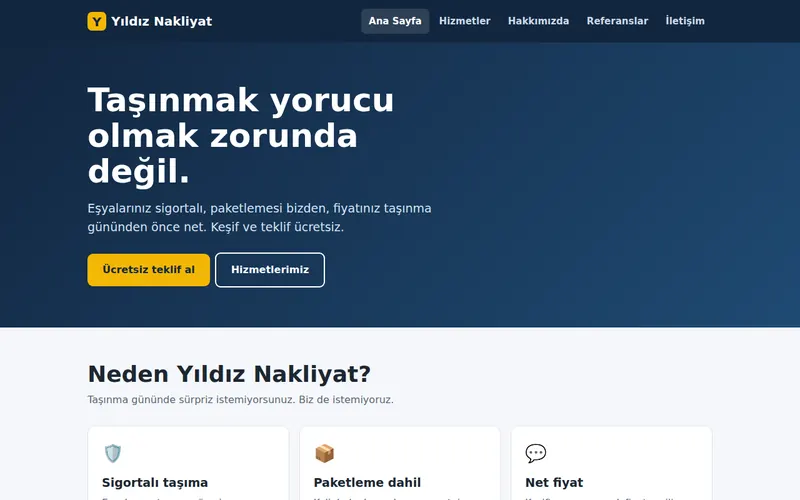 Yıldız Nakliyat örnek firma sitesinin masaüstü görünümü