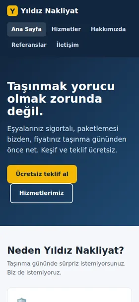 Yıldız Nakliyat örnek firma sitesinin mobil görünümü