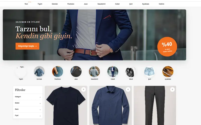 NovaMen e-ticaret mağazası ana sayfasının ekran görüntüsü